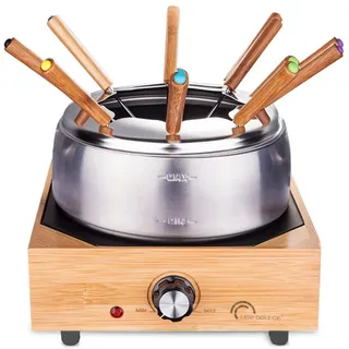 Little Balance 8320 Wood Fondue 8 Edelstahl – Fondue-Gerät für 8 Personen – Fondue-Topf aus Edelstahl mit Antihaftbeschichtung, großes Fassungsvermögen 2 l – Leistung 800 W – Finish aus echtem Bambus
