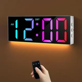 Digitale Wanduhr - 12" Grosse Digitale Wanduhr mit RGB-Farbe, Automatische Helligkeitsanpassung, Nachtlampen, 24/12-Stunden LED Wanduhr für Büro, Schlafzimmer, Büro und Wohnzimmer - Schwarz