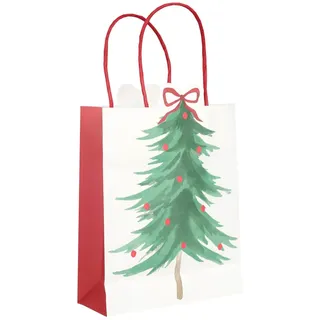 Talking Tables 8 x Papier-Geschenktüten für Geschenke, Weihnachtsfüller, Weihnachtsbaum-Design, Partyzubehör, Leckerli-Tasche mit Griffen, 24,9 x 16,3 cm
