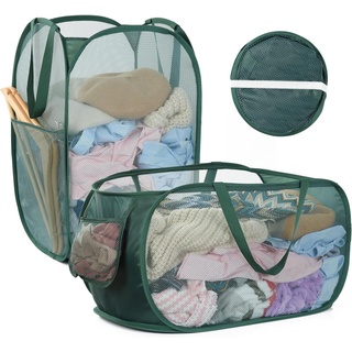 OTraki Faltbarer Wäschekorb 2 Stück, 70L Pop-up Wäschekorb klappbar Groß mit Mesh 36x36x58cm, Laundry Baskets mit Griffen Faltbarer Stoffkorb Pfandflaschen Sammelbehälter