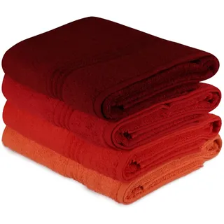 4-teiliges Badetuch-Set, blassorange, orange, rot, fuchsienfarben