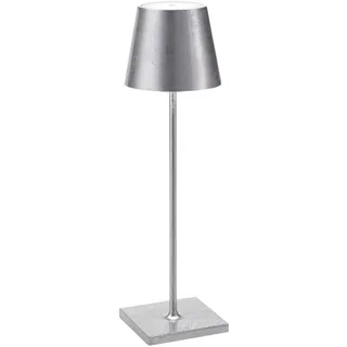 Zafferano, Poldina Pro Lampe mit Silberfarbenes Blatt, Kabellose, Wiederaufladbare Tischlampe mit Touch Control, Für den Innenbereich Geeignet, Dimmer, 2200-3000 K, Höhe 38 cm