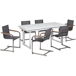 Beliani Gartenmöbel-Set, Weiß, Grau, Silber, Metall, Gartenmöbel, Gartenmöbel-Sets