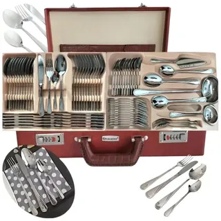 Besteck im Koffer, 72 Teile, 12 Personen, Edelstahl, Gabel, Löffel, Messer EH8143 - Silber