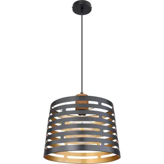 GLOBO Hängeleuchte ABLONA Schwarz Matt Natur Rund Ø: 35 cm H: 120 cm