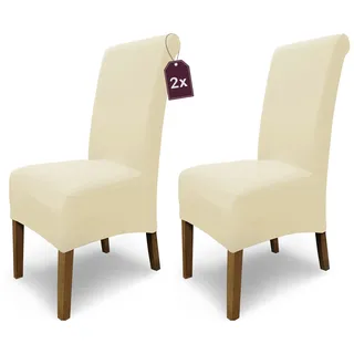 Scheffler Home Stuhlhussen Emma Cottina Natur 2er Set – Elastische waschbare Stuhlbezüge aus Baumwolle – Stuhlabdeckungen für Hochlehner Esszimmerstühle – Öko-Tex Zertifiziert