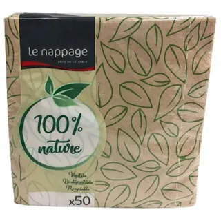 LE NAPPAGE ARTS DE LA TABLE 50 Servietten ungebleicht 33x33 cm 2V 100% Natur Blätter grün