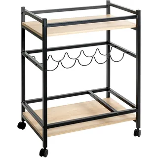 HAKU Teewagen mit Rollen aus Metall und Holzwerkstoff in Eiche Natur, rechteckiger Servierwagen als Rollwagen inklusive 3 Ablagen Maße: B 60 × H 80 × T 40 cm Style: Modern