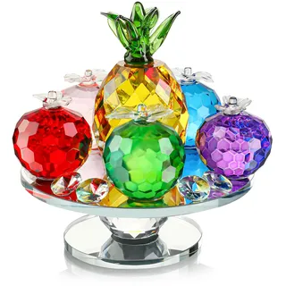 QFkris Kristall-Facettierte Äpfel und Ananas-Figuren, Sammlerstücke, Glasobst-Briefbeschwerer mit Sockel für Heimdekoration
