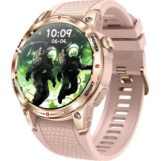 GPS Smartwatch Herren Damen Fitnessuhr mit Telefonfunktion, Fitnesstracker Schrittzähler, Militär Outdoor Uhr Kompass, Sportuhr mit Pulsuhr - Rosa