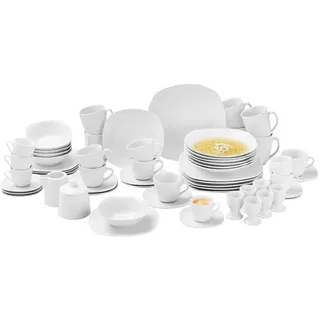 Novel Kombiservice , Weiß , Keramik , 62-teilig , Uni , 200 ml,200 ml,220 ml,270 ml,100 ml,370 ml,360 ml , Lfgb , lebensmittelecht , Geschirr, Geschirrsets, Kombiservice