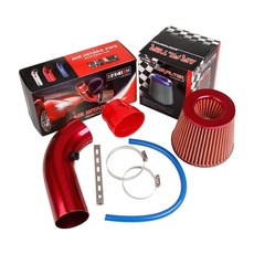 CarBole Universal Sportluftfilter Luftkühlung Auto Lufteinlassfilter Kit Universal Kohlefaser Lufteinlasssystem mit Schlauch Rot