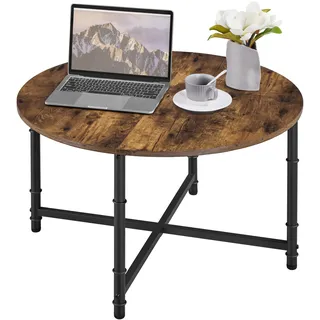 Yaheetech Runder Kaffeetisch Rustikal-Braun MDF 80 x 80 x 45 cm