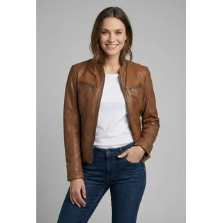 Lederjacke MAURITIUS "MWJanka", Damen, Gr. XS, braun (cognac), Obermaterial: 100% Schafsleder. Futter: 100% Baumwolle. Ärmelfutter: 100% Polyester, unifarben, regular fit kurz, eingesetzt angesetztes Bündchen, Jacken Lederjacke, Topseller