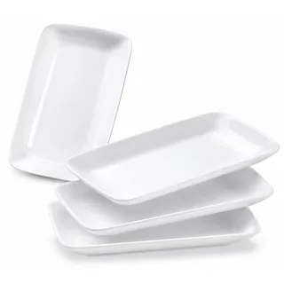 Velicber 4er Set Servierplatte Porzellan Weiß Rechteckig Speiseteller | 24x15x3 cm, Servierteller, Keramik Serviertablett, für Buffet Kuchen Sushi Vorspeisen, Spülmaschinenfest, Mikrowellengeeignet