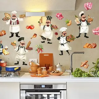 SUPERDANT Wandtattoo Mit Cartoon Koch Essen Kochen Wandsticker Küchenwandkunst Wandaufkleber DIY Vinyl Wandsticker Wandbilder Dekor Für Küche Restaurant Esszimmer Kne Wanddekoration