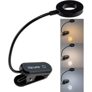 ChiliTec LED Klemmleuchte 18cm Akku Leseleuchte mit Schwanenhals | Lichtfarbe 3000K 4500K 6000K einstellbar