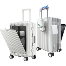 TurelinnG Handgepäck Koffer, 20 Zoll Aluminiumrahmen, Hauptkörper (PC) Koffer mit Spinner-Rädern, Hard Carry-on Koffer & Trolleys(Weiß)