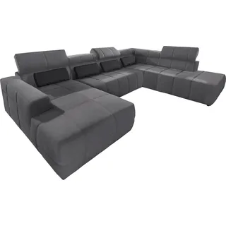 DOMO collection Wohnlandschaft »Brandon, belastbar bis 140kg/ Sitz, B/T: 359/228 cm, U-Form« mit Sitztiefenverstellung, Luxus-Microfaser, dunkelgrau, grau