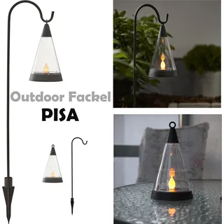 Star Trading 480-39 LED-Solar-Windlicht "Pisa"schwarzer Kunststoff, inkl.Stange, ca. 13x70 cm, 1 amber LED, mit Solarpanel, Akku, outdoor,Vierfarb-Karton - Schwarz