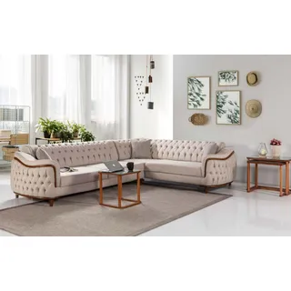 Ecksofa Wohnlandschaft Chesterfield Couch Polster Eckgarnitur Sofa Couchen Möbel - Beige