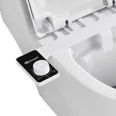 Ibergrif Bidet Aufsatz, Ultra-Slim Bidet Toilettenaufsatz mit Einziehbare Selbstreinigende Doppeldüsen, Nicht Elektrisch, Einstellbarer Druckschalter, mit Adapter und Schläuche, Schwarz
