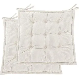 Unyqoos® 2er-Set Cord-Sitzkissen – Schaum- & Seidenwolle-Füllung, Cordstoff-Bezug, für Innen & Außen, mit Befestigungsbändern - Beige