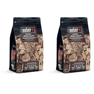 Weber Räucherchips (700g Packung) - Hickory Holz, für Rind-, Schweine-, Wild- & Geflügelfleisch, kräftiges/intensives, leicht süßes Aroma, aus 100% natürlichen Holz (17624) (Packung mit 2)