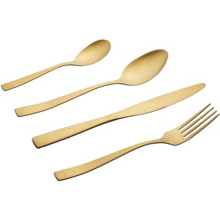 Cepewa 16 teiliges Besteck Set aus 430er Edelstahl Messer Gabel Löffel Teelöffel Designerbesteck spülmaschinenfestfür 4 Personen (Gold matt)