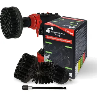 Kornely Premium Bohrbürste Professional–Ultrahart 5er Set (13/10/8,5/5cm Bürsten+15cm Verlängerung) | Kratzfreie Reinigungsbürste für Beton, Grill, Stein, Ziegel, Außenfliesen