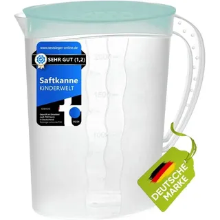 Kinderwelt Saftkanne 2 Liter Kunststoff, Saftkanne mit Deckel inkl Fruchteinsatz und Skala, Kanne für Kühlschranktür, Wasserkaraffe für kalte Getränke wie Saft, Eistee