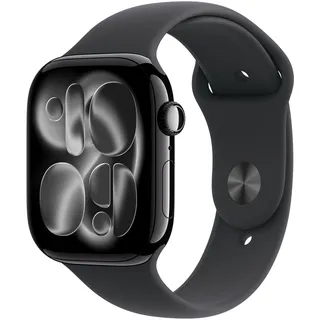 Apple Watch Series 11 GPS 46 mm Aluminiumgehäuse Diamantschwarz Sportarmband Schwarz M/L