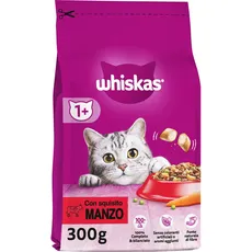 Whiskas Trockenfutter Adult 1+ mit Rind, Trockenfutter für ausgewachsene Katzen, 14 x 300 g