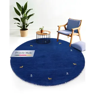 carpetfine Gabbeh Uni Wollteppich Ø 250 cm Blau