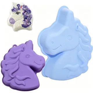 Bukezudang Silikonformen Einhorn Backform, Unicorn Kuchenform, Einhorn Silikon Form, Pferd Silikonform Für Kuchen, 3D Kuchenbackform, Für Gelee Dessert Soap Geburtstag (Blau/Lila) Zufällig versandt