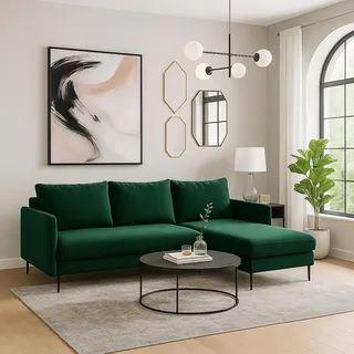 GUTTO Ecksofa BELLISSIMA Schlafsofa Gruen mit Schlaffunktion Sofa Velour Samt mit Bettkasten und Stauraum - Grün