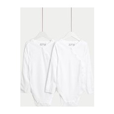 Unisex,Boys,Girls M&S Collection 2pk Adaptive Pure Cotton Bodysuits (7lbs-16 Yrs) - White, White - 6-9 Months