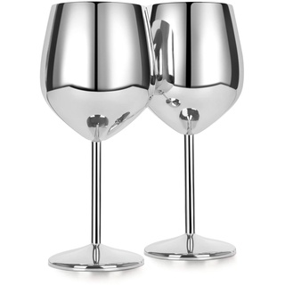 Weingläser aus Edelstahl, Weinbecher weinglas Rotweinglas Sektkelch Becher Trinkbecher 500 ml 2er Set silberfarben Bruchsichere, weißweingläser Cocktailgläser groß sektgläser prosecco gläser Silver