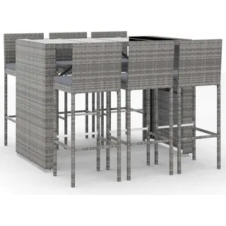 vidaXL 7-tlg. Gartenbar-Set mit Kissen Grau Poly Rattan - Grau