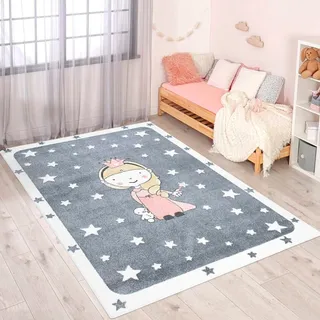 Carpet City Kinderteppich »ANIME893«, rechteckig, 11 mm Höhe, Kinderzimmer Teppich Modern mit Mond, Blumen, Wolken, Creme, Multi, grau