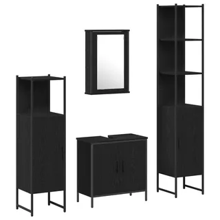 vidaXL Badezimmermöbel-Set mit Regal 4 pcs Schwarz Holzwerkstoff - Schwarz