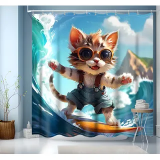 NEJLCTOROUS Duschvorhang Lustig 200x200,Katze Bad Duschvorhänge Motiv Kinder Badewanne Vorhang Wasserdicht Polyester Stoff Waschbar Badvorhang,200 hoch