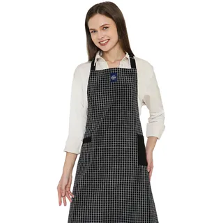 Encasa XO Kochschürze aus Baumwolle für Damen und Herren, Küchenschürze mit verstellbarem Nackenband, Tasche und Handtuchhalter, Kochen, Backen, Grillen, Metzger prüft schwarz, 68x85 cm