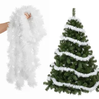 Weihnachtsgirlande, Girlande Weihnachten, Weihnachtsdeko Weiß, 10 Meter Lange Weihnachtsgirlande Aus Purem Weißen Schaumstoff, Perfekt Für Weihnachtsbaum Girlande Und Outdoor Dekoration