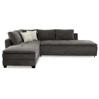 luma-home Ecksofa-Dauerschläfer Doppelbett Boxspring Federkern Topper, seitenverkehrt montierbar B306/T223/H95 cm, Cord Dunkelgrau / 15163 , Textil , Füllung: Kaltschaum , L-Form,L-Form , 306x223 cm , Wohnzimmer, Sofas & Couches, Wohnlandschaften, Ecksofas