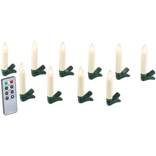 Lunartec Weihnachtsbaumkerzen: 10er-Set LED-Weihnachtsbaum-Kerzen mit IR-Fernbedienung, Timer, weiß (Weihnachtsbaumbeleuchtung kabellos, LED Weihnachtskerzen, Kabellose Cristbaumkerzen)
