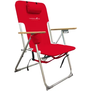 CARIBBEAN JOE Klappbarer Strandstuhl, 4 Positionen, tragbarer Rucksack, Faltbarer Campingstuhl mit Kopfstütze, Getränkehalter und Armlehnen aus Holz, rot, 84 cm D x 7,6 cm B x 63,5 cm H