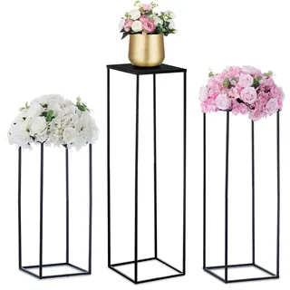 Nuptio Schwarze Vase Hochzeit Mittelstücke 3 Stück Hohe Pflanze Stehen Blumenvasen Metall Display Tischständer Geometrische Mittelstücke für Zu Hause Geburtstag Dekorationen(60cm/80cm/100cm)