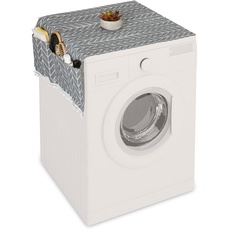 Bild Waschmaschinenauflage mit Taschen, Polyester, Abdeckung für Waschmaschine, Trockner, Kühlschrank, grau/creme, 1 Stück