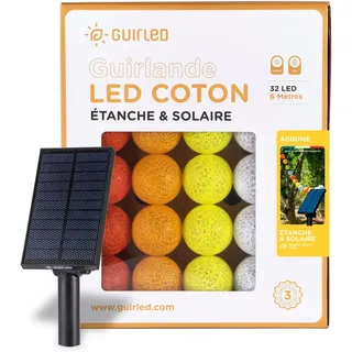 GuirLED - Außengirlande mit Lichtkugeln LED-Guinguette - Wasserdicht IP65 - Hocheffizientes Solarpanel - Automatisches EIN/AUS - 32 Kugeln 6 m- Zitrusfrüchte